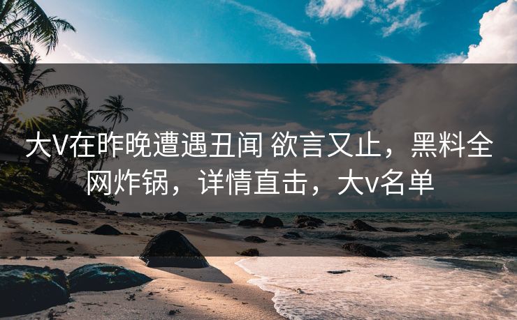 大V在昨晚遭遇丑闻 欲言又止，黑料全网炸锅，详情直击，大v名单