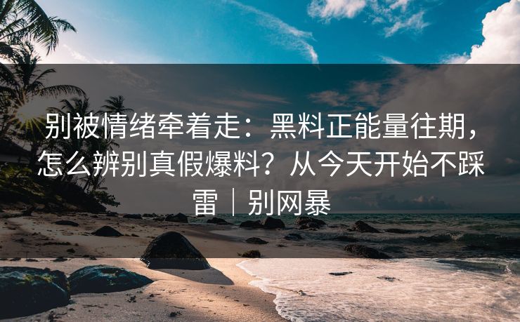 别被情绪牵着走：黑料正能量往期，怎么辨别真假爆料？从今天开始不踩雷｜别网暴